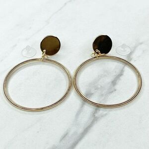 Gold Tone Post Closed Circle Large Hoop Earring Pair